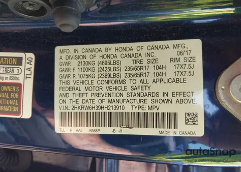 2017 Honda Cr-V Lx from USA, damaged, VIN 2HKRW6H39HH213910